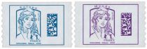 1216-1217 Timbres adhésifs Marianne Ciappa Europe bleu ciel et Monde violet papier blanc 2016