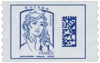 1216A Timbre adh�sif Marianne Ciappa Europe bleu fonc� �mis en carnet 2016
