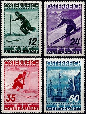 1936 - Autriche timbres n� 477/480 - Championnats du monde de ski � Innsbruck