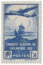 1936 - France 320 100ème traversée aérienne de l\'Atlantique-Sud par les avions postaux français 1,50f bleu-violet