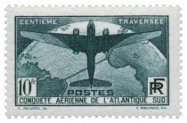 1936 - France 321 100ème traversée aérienne de l\'Atlantique-Sud par les avions postaux français 10f vert-foncé