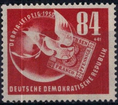 1950 - Allemagne DDR 14 - Propagande pour l\'exposition philat�lique de Leipzig et centenaire du timbre de Saxe