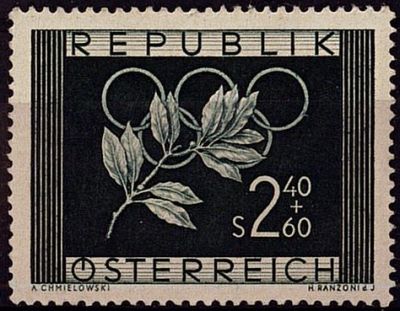 1952 - Autriche timbre n� 809 - Jeux olympiques d\'�t� et d\'hiver - 1952 Helsinki et 1952 Oslo