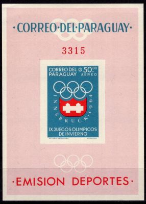 1963 - Paraguay Bloc Non Dentel� n� 29 - Jeux Olympique d\'hiver - 1964 Innsbruck