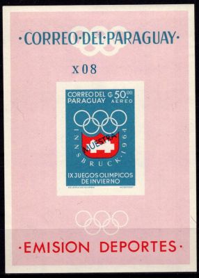 1963 - Paraguay Bloc Non Dentel� n� 29 muestra - Jeux Olympique d\'hiver - 1964 Innsbruck
