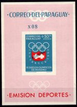 1963 - Paraguay Bloc Non Dentel&eacute; n&deg; 29 muestra - Jeux Olympique d\'hiver - 1964 Innsbruck