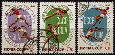 1965 - Russie n� 3001/3003 - Sports - Meeting athl�tique U.R.S.S.-U.S.A. � Kiev