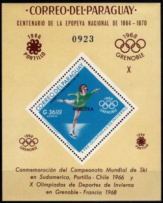 1966 - Paraguay Bloc n� 55 muestra - Jeux Olympiques d\'hiver - 1968 Grenoble