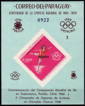 1966 - Paraguay Bloc Non Dentel&eacute; n&deg; 55 muestra - Jeux Olympiques d\'hiver - 1968 Grenoble