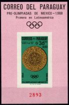 1966 - Paraguay Bloc Non Dentel&eacute; n&deg; m82  - Art pr&eacute;colombien - Pr&eacute;-olympique - 1968 Mexico
