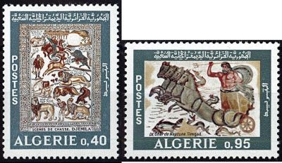 1968 - Alg�rie Timbre n� 479/480 - Arch�ologie - Mosa�ques de l\'�poque romaine