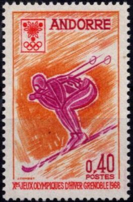 1968 - Andorre Fran�ais Timbre n� 187 - 10e jeux olympiques d\'hiver � Grenoble