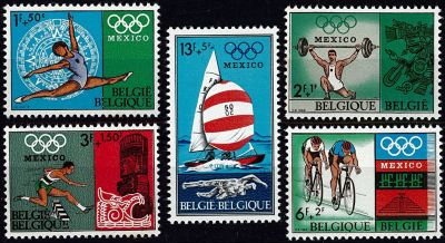 1968 - Belgique Timbres n� 1456/1460 - Jeux olympiques d\'�t� - 1968 Mexico