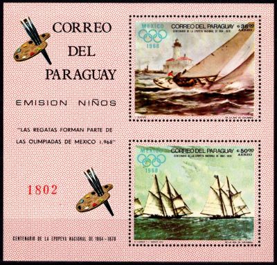 1968 - Paraguay Bloc n� m113 - Tableaux - Jeux Olympiques d\'�t� - 1968 Mexico