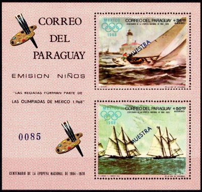 1968 - Paraguay Bloc n� m113 muestra - Tableaux - Jeux Olympiques d\'�t� - 1968 Mexico