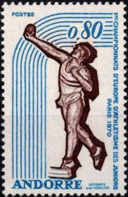 1970 - Andorre Fran�ais Timbre n� 205 - 1ers championnats d\'Europe d\'atl�tisme des Juniors