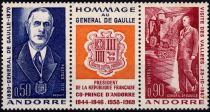 1972 - Andorre Fran&ccedil;ais Timbre n&deg; 224/225 - Hommage au G&eacute;n&eacute;ral De Gaulle