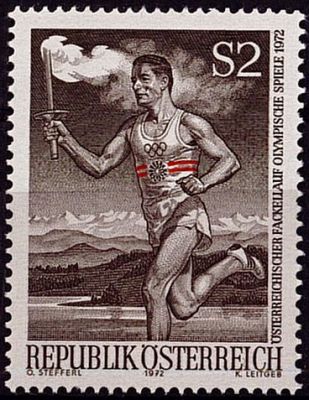 1972 - Autriche timbre n� 1222 - Course autrichienne du flambeau olympique - 1972 Munich