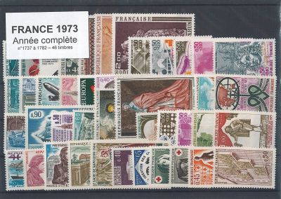 1973 - France n�1737/1782 - Ann�e compl�te de 46 timbres