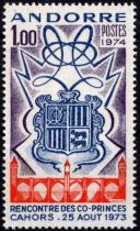 1974 - Andorre Fran&ccedil;ais Timbre n&deg; 239 - Anniversaire de la rencontre des Co-Princes d\'Andorre