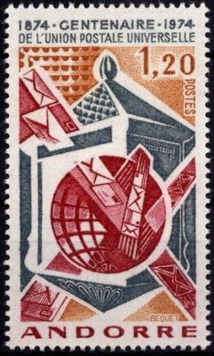 1974 - Andorre Fran�ais Timbre n� 242 - Centenaire de l\'U.P.U.