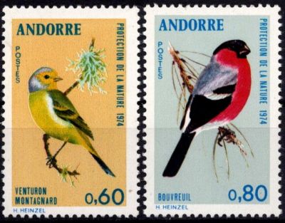 1974 - Andorre Fran�ais Timbres n� 240/241 -- Protection de la nature
