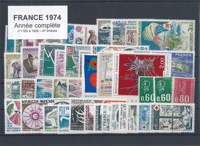 1974 - France n�1783/1829 - Ann�e compl�te de 47 timbres