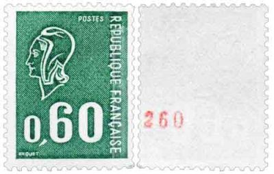 1974 - France roulette n� 65 - Marianne de B�quet - Bande de 11 - 60 c.vert (grav�)
