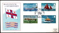 1974 - Guernesey Enveloppe 1er jour n° 84/87 - Bateaux - 150e anniversaire de la société royale de sauvetage en mer