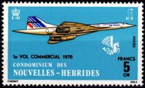 1976 - Nouvelles H&eacute;brides timbre poste-a&eacute;rienne n&deg; 424 - Concorde 1er vol commercial Paris-Dakar-Rio-Dakar-Paris