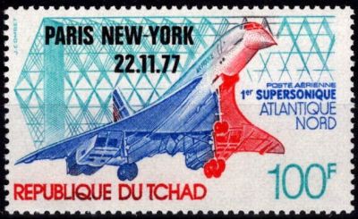 1977 - Tchad Timbre Poste A�rienne n� 216 - Premier vol commercial de Concorde Paris-New-York