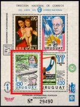 1977 - Uruguay Timbre du Bloc B34 - 1er D&eacute;colage d\'un Zeppelin - Pionniers A&eacute;riens