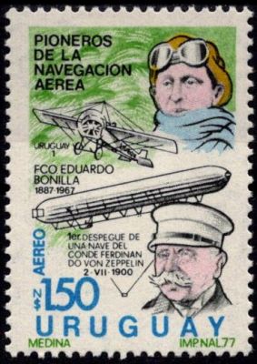 1977 - Uruguay Timbre du Bloc B34 - 1er D�colage d\'un Zeppelin - Pionniers A�riens