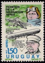1977 - Uruguay Timbre du Bloc B34 - 1er D&eacute;colage d\'un Zeppelin - Pionniers A&eacute;riens