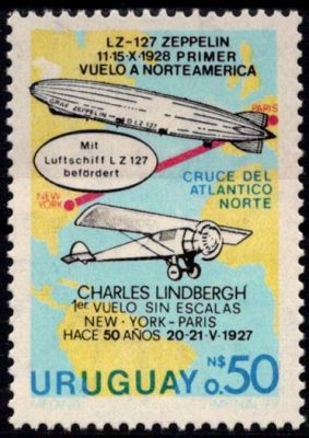 1977 - Uruguay Timbre n� 973 - 50e Anniversaire du survol de l\'Am�rique du Nord par le Graf Zeppelin LZ 127
