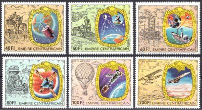 1978 - Centrafrique Timbres n� 336/339 A�rien n� 187/188 - 100 ans de progr�s dans les postes et t�l�communications 