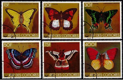 1978 - Comores Timbres n� 220/224 et A�rien n� 144 - Papillons