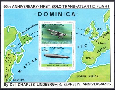 1978 - Dominique Bloc n� 48 - 50e anniversaire de la travers�e de l\'Atlantique Nord par Charles Lindbergh - Zeppelins
