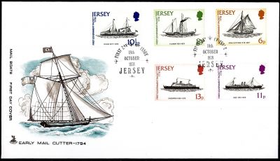 1978 - Jersey Enveloppe 1er jour n� 181/185 - Bateaux - Bicentenaire du premier service postal par bateaux-poste