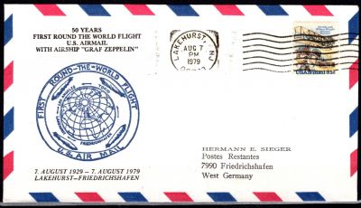 1979 - Etats Unis Lettre n� A86 - 50e anniversaire du premier tour du monde du dirigeable Graf Zeppelin