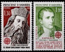 1980 - Andorre Fran&ccedil;ais Timbres n&deg; 284/285 - Personnages c&eacute;l&egrave;bres