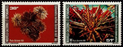 1981 - Nouvelle Cal�donie timbres PA n� 215-216 - Faune - Oursins
