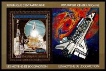 1982 - Centrafrique Bloc Feuillet PA-260 - Les moyens de locomotion, Lancement de \ Colombia\ 