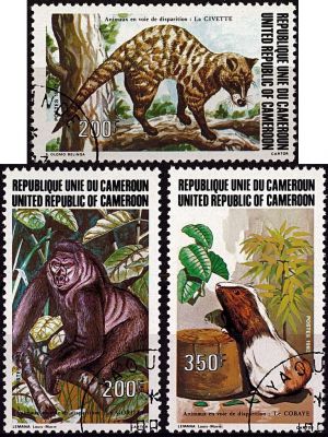 1983 - Cameroun Timbres n� 722/724 - Faune - Animaux en voie de disparition