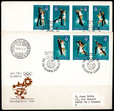 1983 - Hongrie 2 Enveloppes 1er jour n� 2889/2895 non dentel�s - Jeux Olympiques d\'Hiver - 1984 Sarajevo