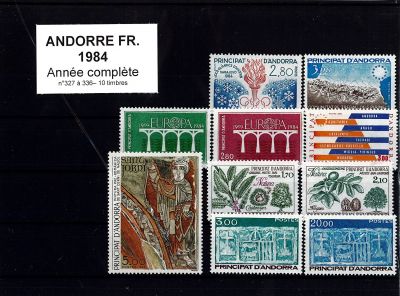 1984 - Andorre fran�ais timbres n� 327-336 - Ann�e Compl�te
