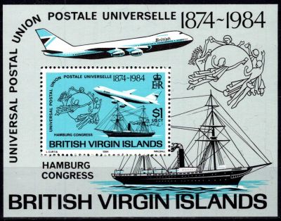 1984 - Iles Vierges britanniques Bloc n� 21 - 19e congr�s de l\'U.P.U. � Hambourg et 110e anniversaire de l\'U.P.U.