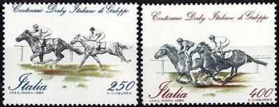 1984 - Italie Timbres n� 1621/1622 - Chevaux - Centenaire du derby italien de galop