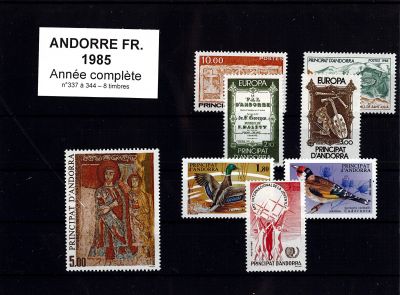 1985 - Andorre fran�ais timbres n� 337-344 - Ann�e Compl�te
