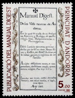1986 - Andorre Fran�ais Timbre n� 352 - Bicentenaire de la 1re publication du \ Manual Digest\ 